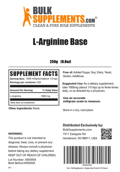 Bulksupplements L-Arginine Powder - 1G per Serving - 1 Kilogram (2.2 Lbs) - 1000 Servings