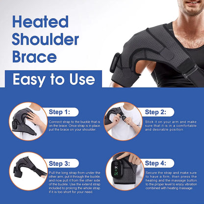 Cordless Heated Shoulder Brace, Shoulder Massager Heating Pads for Rotator Cuff Upper Arm Muscle Stress Relief 3 Heating and Vibrati Men Women Heated Wrap