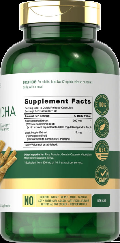 Ashwagandha Supplement 3000Mg | 300 Capsules | Non-Gmo, Gluten Free | by