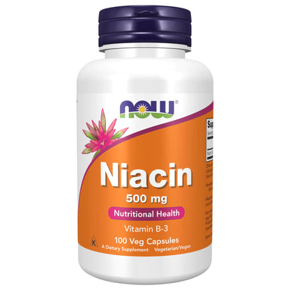 NOW Foods Supplements Niacin (Vitamin B-3) 500 mg Essential B-Group Vitamin* Nutritional Health 100 Capsules