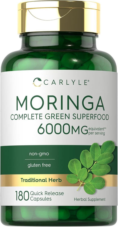 Moringa Oleifera Capsules 6000 Mg | 180 Count | Green Superfood | by Carlyle