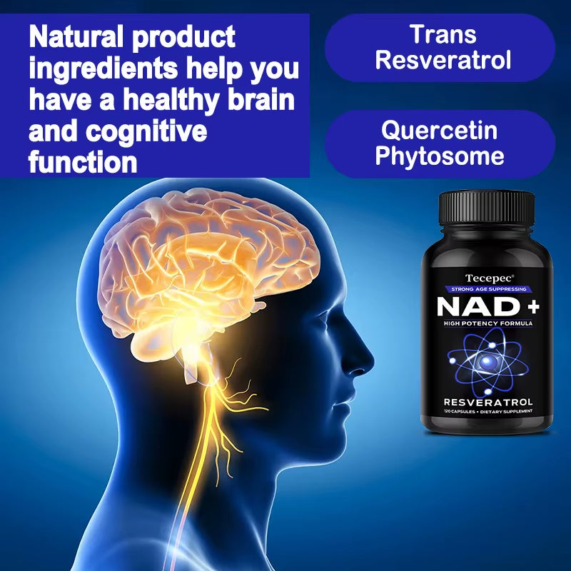 NAD+ Supplements, Supplements with Quercetin + Resveratrol - Supports Cell Health, Muscle, Brain, Vision and Heart Health