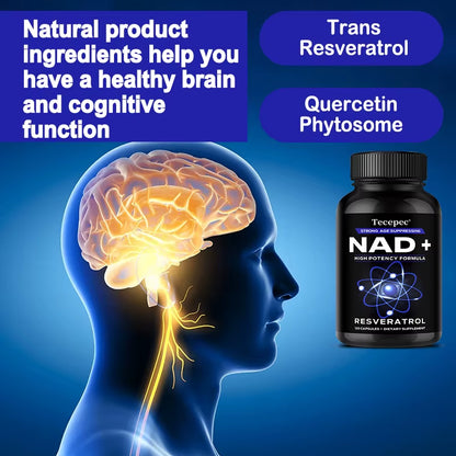 NAD+ Supplements, Supplements with Quercetin + Resveratrol - Supports Cell Health, Muscle, Brain, Vision and Heart Health