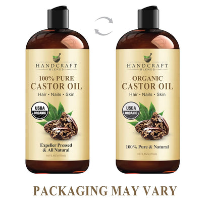 Organic Castor Oil - 16 Fl Oz - 100% Pure and Natural - Premium Grade Oil for Hair Growth, Eyelashes and Eyebrows - Carrier Oil - Hair & Body Oil - Expeller-Pressed