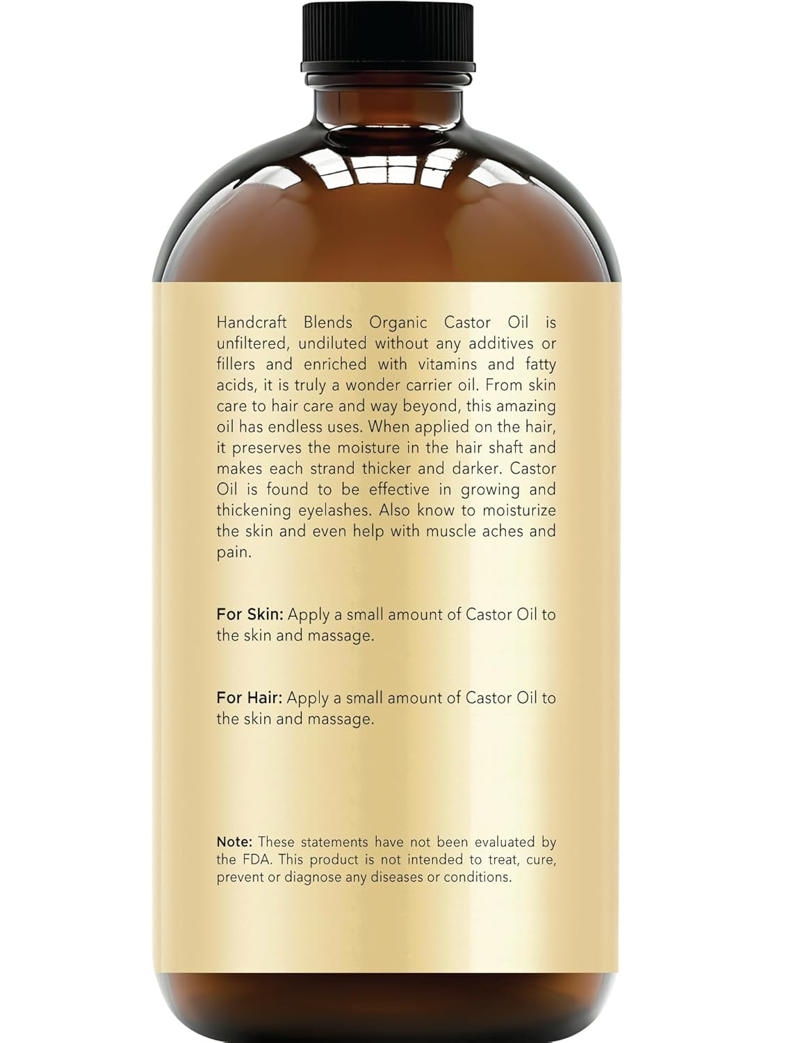 Cold-Pressed Organic Castor Oil in Glass Bottle - 16 Fl Oz - 100% Pure and Natural - Premium Grade Oil for Hair Growth, Eyelashes and Eyebrows - Carrier Oil - Hair and Body Oil